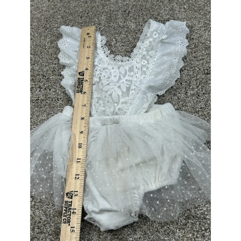 Romper Skirt Tul Size 0-3‎ Months White Button Sleeveless #0117